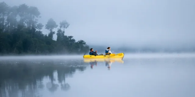 canoe - lake - mist