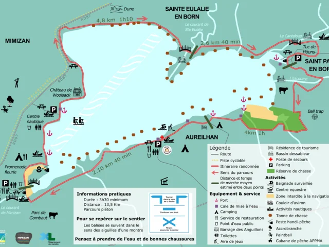 carte tour du lac Aureilha nmimizan