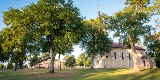 Bias - église et maison de l'airial - chênes